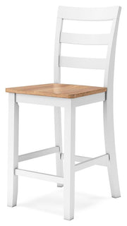 Ashley Furniture Gesthaven dining room set with a wooden table and six upholstered chairs, shown from an angled perspective.