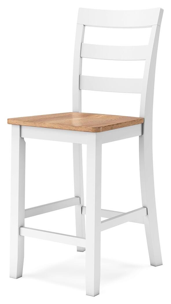 Ashley Furniture Gesthaven dining room set with a wooden table and six upholstered chairs, shown from an angled perspective.