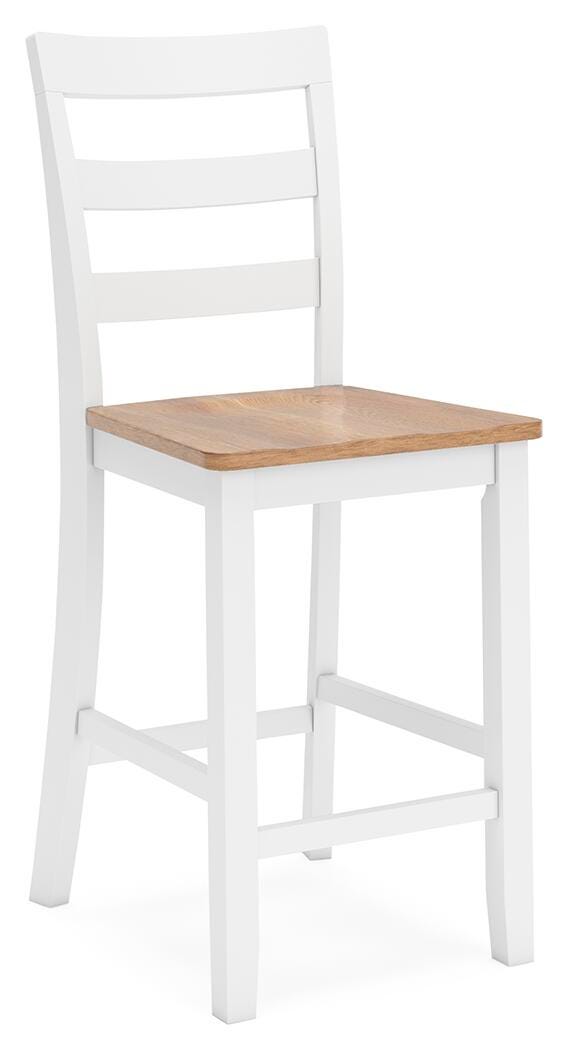 Ashley Furniture Gesthaven dining room set with a rectangular wood table and six matching upholstered chairs, viewed from an angle.