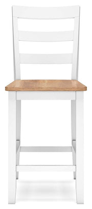 Ashley Furniture Gesthaven dining room set with a wooden table and matching chairs, shown from a head-on perspective.