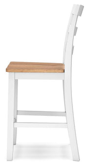 Ashley Furniture Gesthaven dining room set with a wooden table and six matching chairs, shown in a spacious dining area.