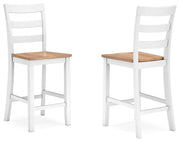 Ashley Furniture Gesthaven dining room set with a wooden table and six upholstered chairs, shown from an angled perspective.