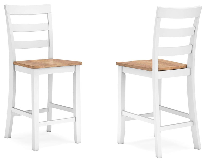 Ashley Furniture Gesthaven dining room set with a wooden table and six upholstered chairs, shown from an angled perspective.