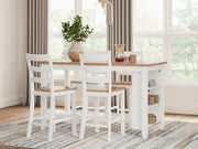 Ashley Furniture Gesthaven dining room set with a wood table and six upholstered chairs, perfect for family dining.