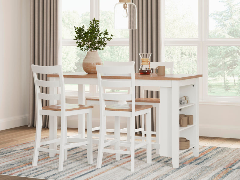 Ashley Furniture Gesthaven dining room set with a wood table and six upholstered chairs, perfect for family dining.