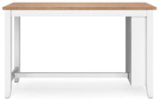 Ashley Furniture Gesthaven dining room set with a wooden table and six upholstered chairs, shown from the back angle.