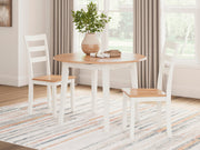 Ashley Furniture Gesthaven dining room set with a wooden table and upholstered chairs, ideal for elegant dining spaces.