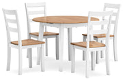 Ashley Furniture Gesthaven dining room set with a wooden table and matching chairs, shown from an angled side view.