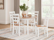 Ashley Furniture Gesthaven dining room set with wooden table and six upholstered chairs in a modern design.