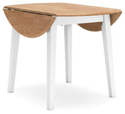 Ashley Furniture Gesthaven dining room set with a wooden table and matching chairs, shown from an angled view.