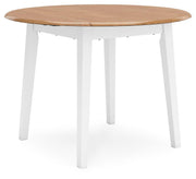 Ashley Furniture Gesthaven dining set with a table and chairs, stylish wooden dining room furniture, angled view.