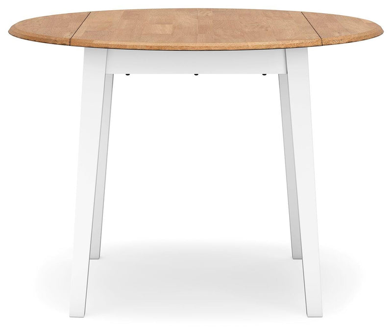 Ashley Furniture Gesthaven dining room set with a wooden table and matching chairs, shown from a head-on angle.