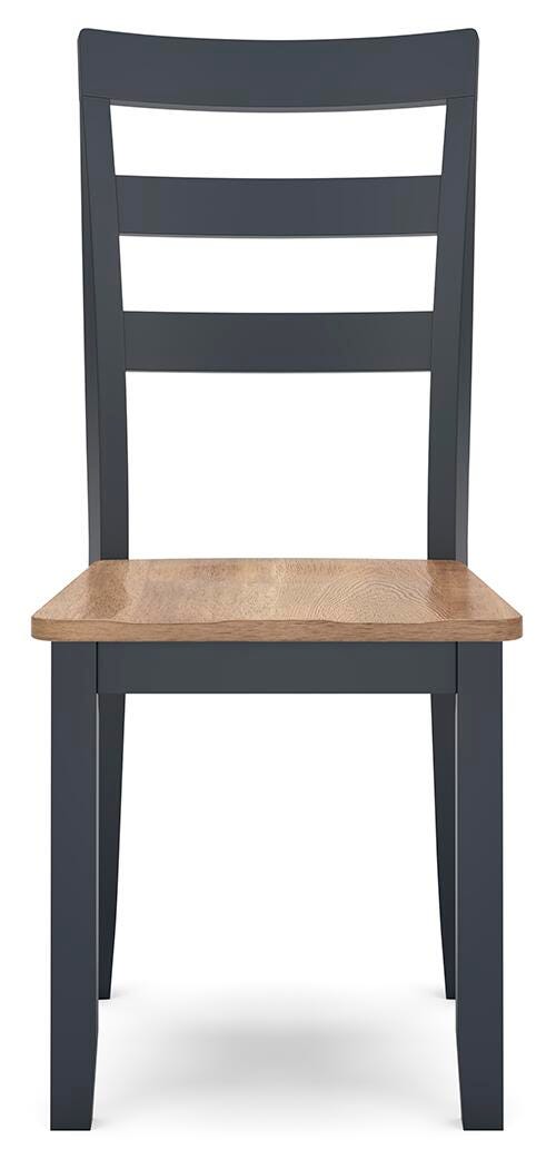 Ashley Furniture Gesthaven dining room set with a wooden table and six matching chairs, shown from a front head-on perspective.