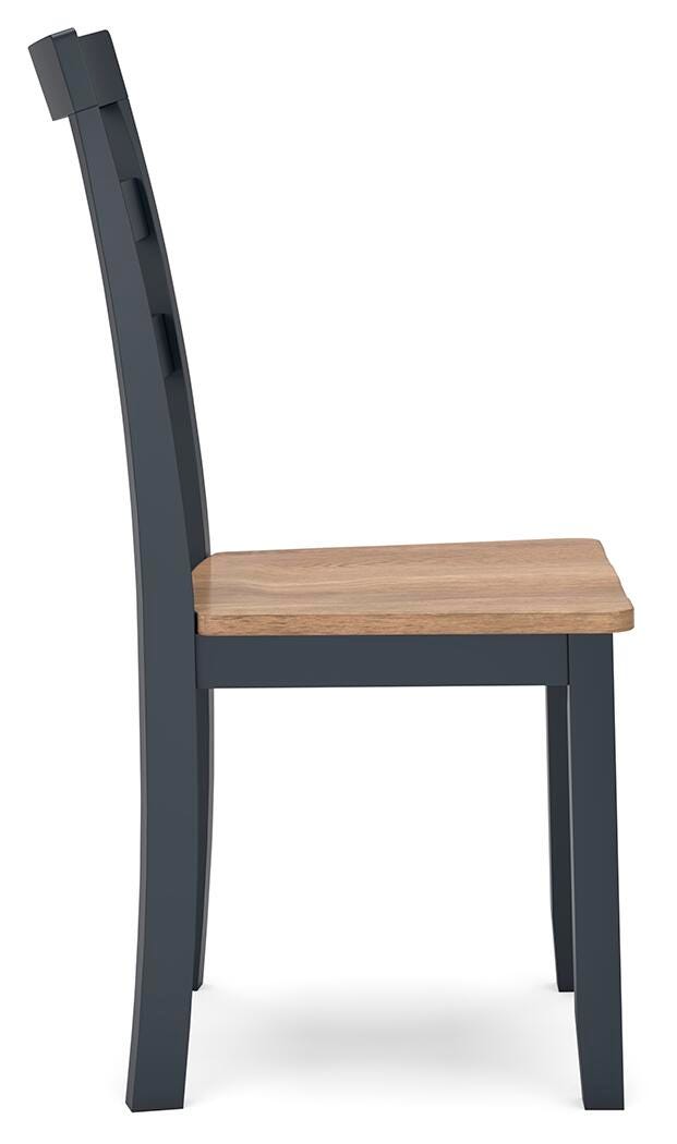 Ashley Furniture Gesthaven dining room set with a wooden table and matching chairs, shown from a side angle.