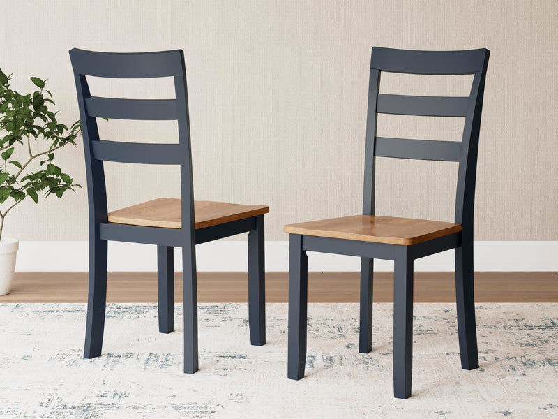 Ashley Furniture Gesthaven dining room set with a wooden table and matching chairs, showcasing elegant tableware and cozy dining atmosphere.