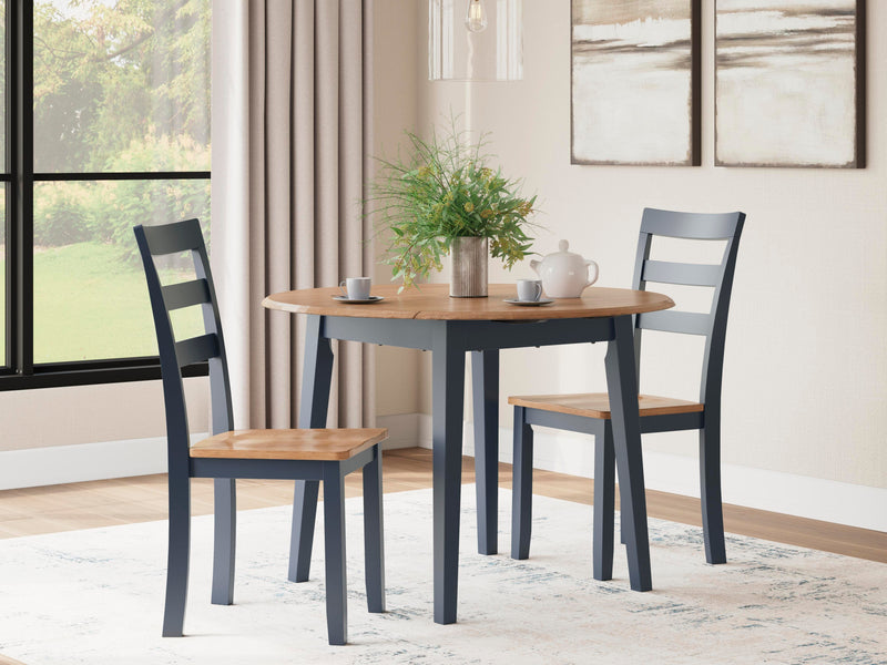 Ashley Furniture Gesthaven dining room set with a table and six upholstered chairs in a classic wood finish.