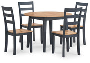 Ashley Furniture Gesthaven dining room set with a large wooden table and six matching upholstered chairs, shown from an angle.