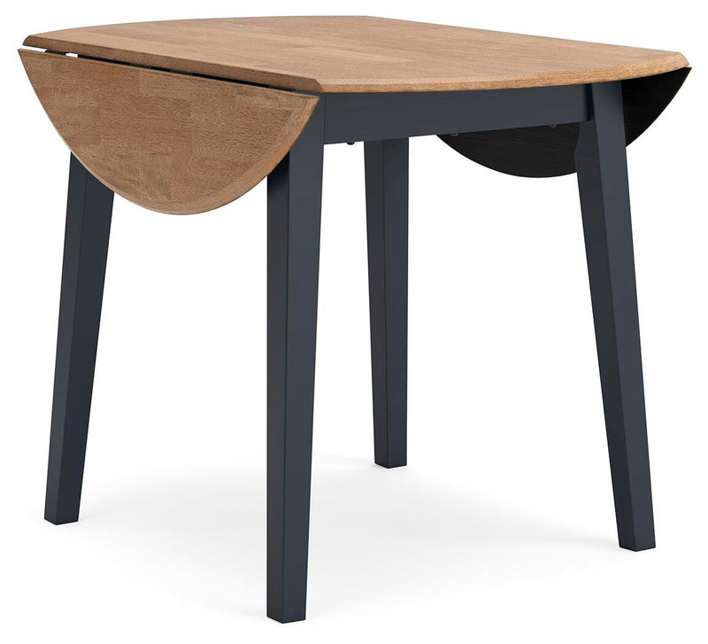Ashley Furniture Gesthaven dining room set with a wooden table and matching chairs, shown from an angled side view.