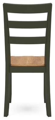 Ashley Furniture Gesthaven dining room set with a table and matching chairs, shown from the back angle.