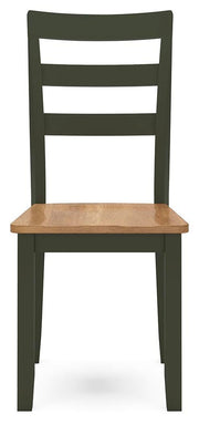 Ashley Furniture Gesthaven dining room set with a rectangular wooden table and six matching upholstered chairs in a modern design.