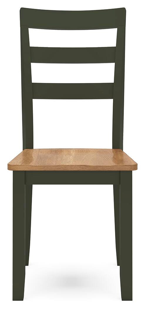 Ashley Furniture Gesthaven dining room set with a rectangular wooden table and six matching upholstered chairs in a modern design.