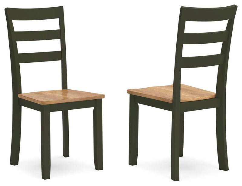 Ashley Furniture Gesthaven dining room set with a table and matching chairs, shown from an angled view.