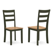 Ashley Furniture Gesthaven dining room set with a wooden table and six matching chairs, viewed from a side angle.