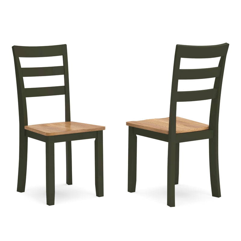 Ashley Furniture Gesthaven dining room set with a wooden table and six matching chairs, viewed from a side angle.