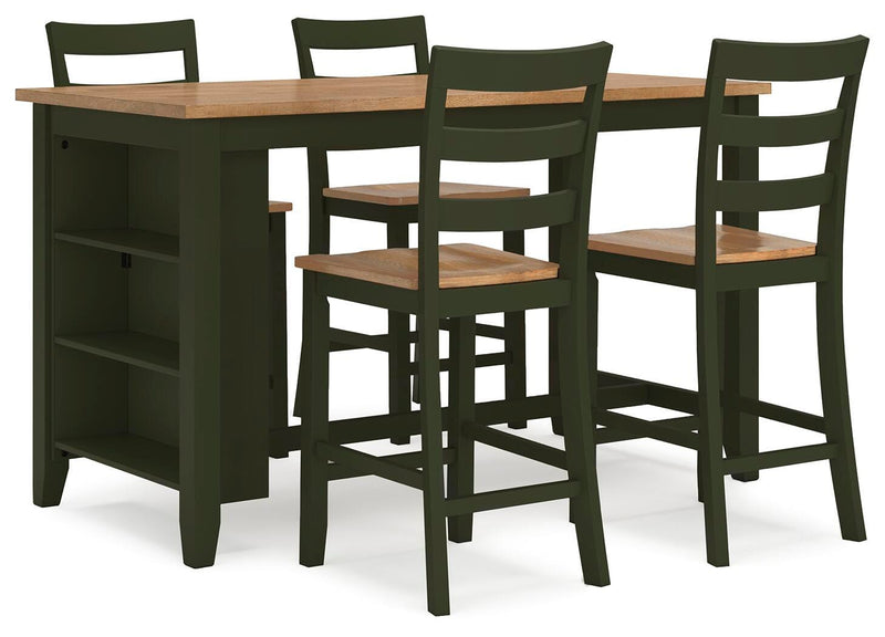 Ashley Furniture Gesthaven dining room set with a wooden table and matching chairs, shown from an angled side view.