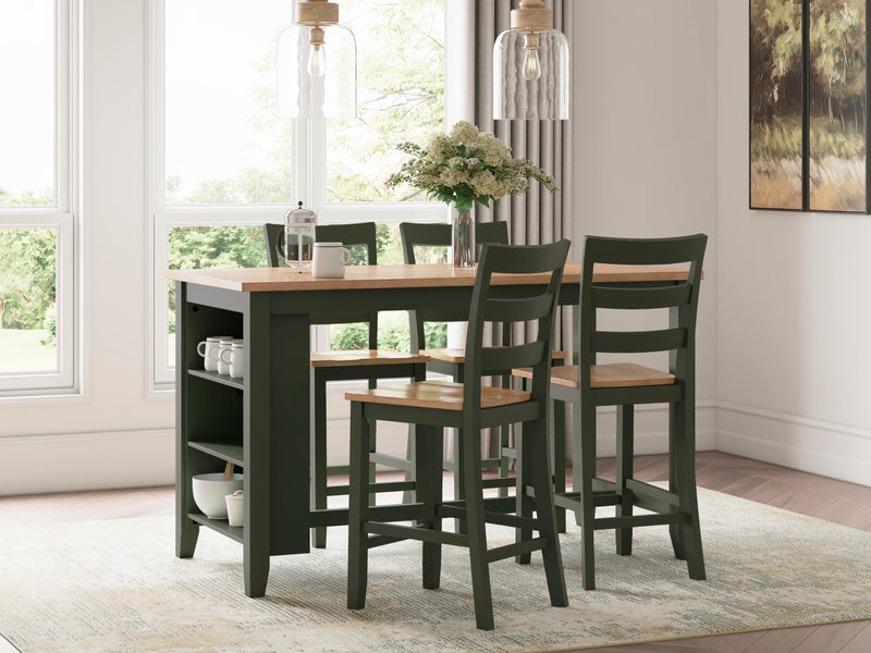 Ashley Furniture Gesthaven dining room set with a wooden table and six upholstered chairs in a classic design.