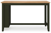 Ashley Furniture Gesthaven dining room set with a wooden table and six matching chairs, shown from a head-on angle.