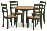 Ashley Furniture Gesthaven dining room set with a wooden table and matching chairs, shown from an angled side view.