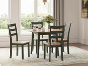 Ashley Furniture Gesthaven dining room set with wooden table and six matching chairs, elegant and traditional in design.