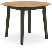 Ashley Furniture Gesthaven dining set with a wooden table and six matching chairs, shown from an angled view in a dining room setting.