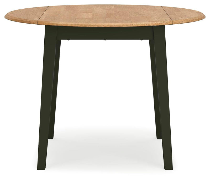 Ashley Furniture Gesthaven dining room set with a wood dining table and matching chairs, shown from the head-on angle.