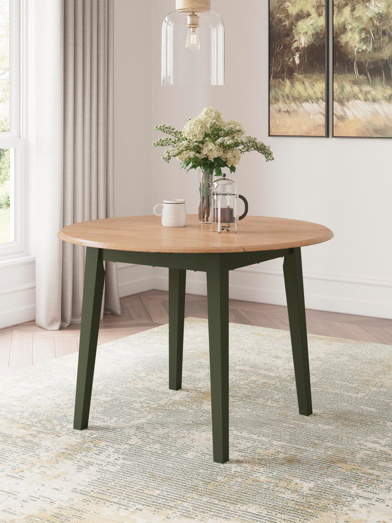 Ashley Furniture Gesthaven dining room set with a wooden table and six upholstered chairs in a warm finish.