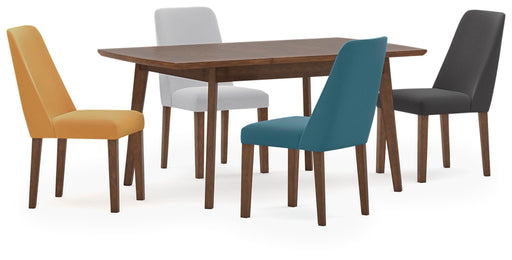 Ashley Furniture Lyncott dining room set featuring a wooden table and matching chairs in a modern design.