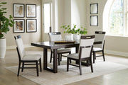 Ashley Furniture Neymorton dining room set with a wooden table and six matching chairs, featuring a classic design and light finish.