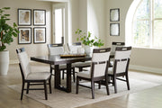 Ashley Furniture Neymorton dining room set with a wooden table and six upholstered chairs in a modern design.