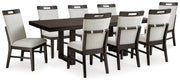 Ashley Furniture Neymorton dining room set with wooden table and six upholstered chairs in a modern dining area setting.