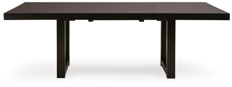 Ashley Furniture Neymorton dining room set with a wooden table and matching chairs, shown from a head-on angle.