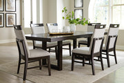 Ashley Furniture Neymorton dining room set with wooden table and six matching upholstered chairs, modern and elegant design.