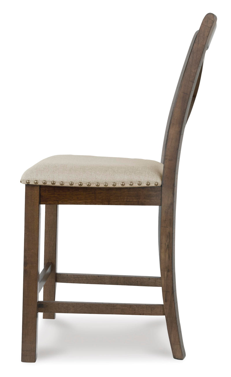 Ashley Furniture Moriville counter height dining set with a table and matching chairs in a modern dining room setting.