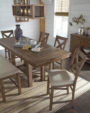 Ashley Furniture Moriville counter height dining set featuring a wooden table and matching chairs in a modern dining room style.