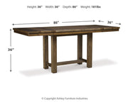 Ashley Furniture Moriville counter height dining set with a wooden table and matching chairs in a modern dining room setting
