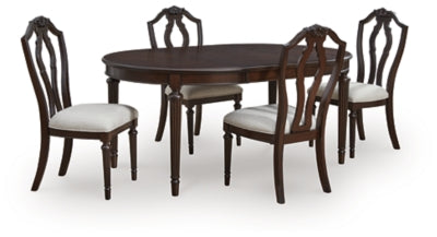 Ashley Furniture Lavinton dining room set with table and chairs in a modern design, shown in natural wood finish.