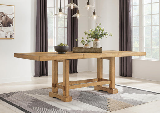 Ashley Furniture Havonplane dining room set with a wooden table and matching chairs, featuring a leaf design on the table.