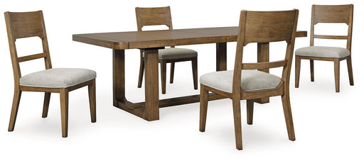 Ashley Furniture Cabalynn dining room set with a wooden table and matching chairs, stylish and modern for dining spaces.