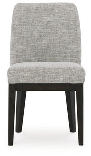 Ashley Furniture Burkhaus dining room set with a wooden table and matching chairs, shown from a head-on view.