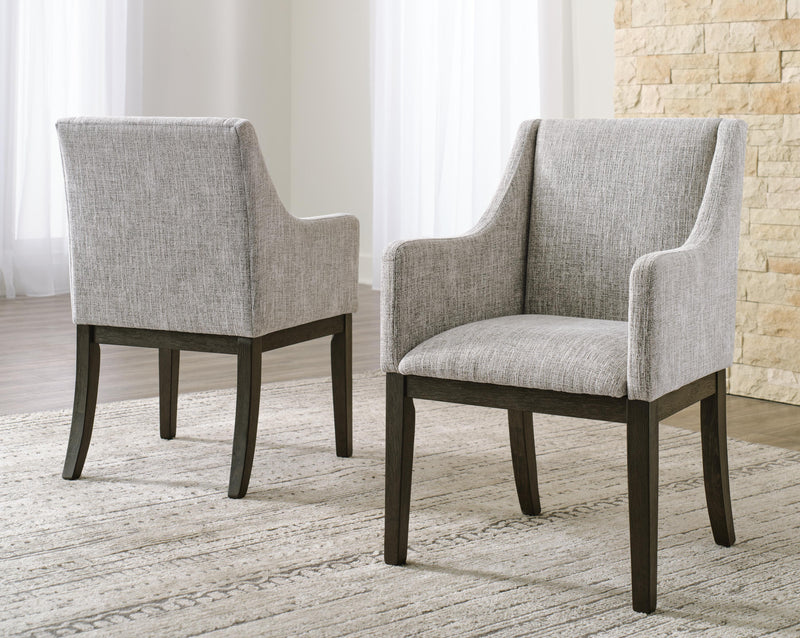 Ashley Furniture Burkhaus Dining Room Set with table and six upholstered chairs, showcasing elegant wood finish and classic design.